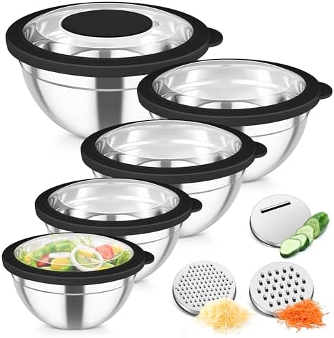 TeamFar Mixing Bowls, Stainless Steel Salad Serving Bowl with Clear