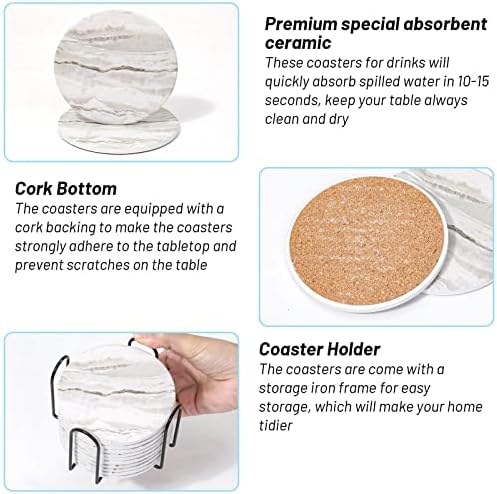 Acejoz Drink Coasters with Holder for Coffee Table, Absorbent Coaster