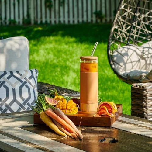 20oz Glass Tumbler Cup with Straw and Bamboo Lid & Base with
