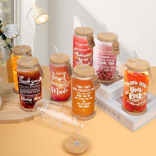 8 Set Employee Appreciation Gifts Glass Cups, 16oz Can Coffee Cups