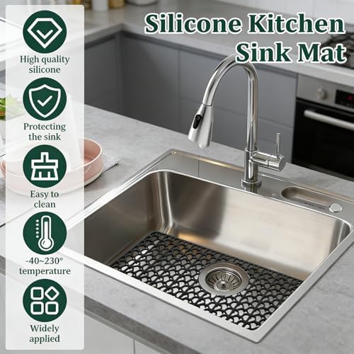 26x14 Black Silicone Kitchen Sink Protector Mat