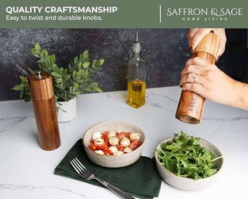 Saffron & Sage Acacia Wood Salt and Pepper Grinder Set, 2 Pack