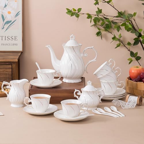Agyiuns Tea Set 21Pcs ceramic 6 tea cups and saucers, sugar and
