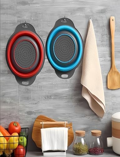 2Pack Blue Round Collapsible Colander Strainers And Colanders