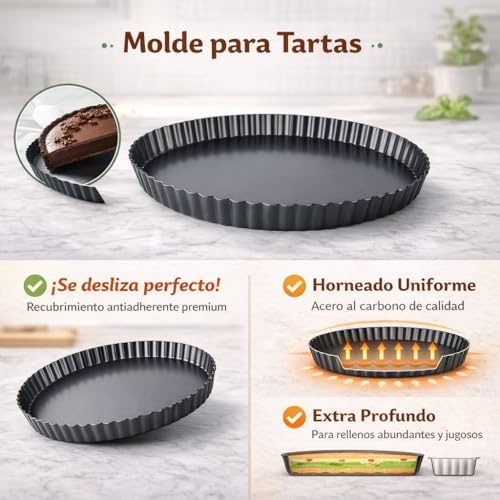 11inch Carbon Steel Tart Pan, Nonstick Removable Bottom