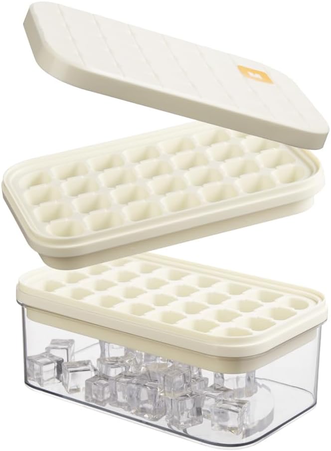 Brigii Ice Cube Tray with Lid&Bin, Ice Cube Mold with 56 Cubes, Stackable Ice by Brigii