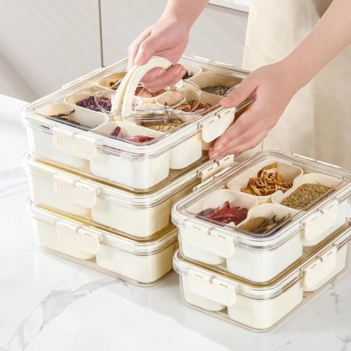 2Pack Divided Veggie Tray with Lid and Handle 8 Compartment Serving