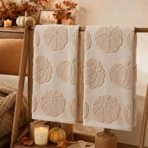 Fall Hand Towels 13x29 Inch 100% Cotton Pumpkin Khaki Dish Towels