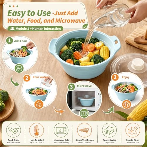 Collapsible Microwave Steamer Bowl, Silicone Microwave Cookware with