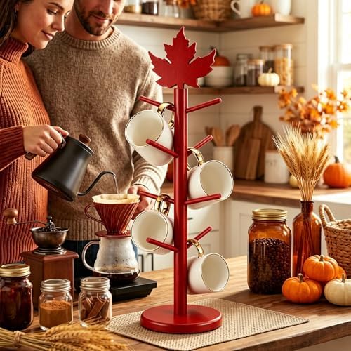 AnyDesign Fall Mug Holder Tree, Coffee Cup Holder with 8 Hooks