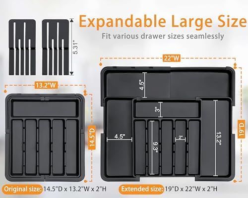 Homecor Expandable Silverware Organizer, Black