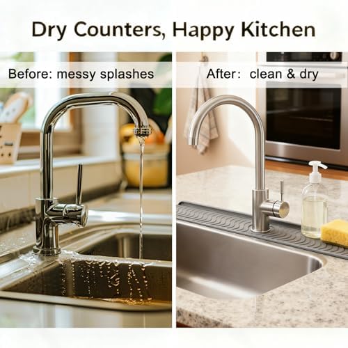 30 Inch Silicone Kitchen Sink Faucet Mat, Adjustable Waterproof Splash