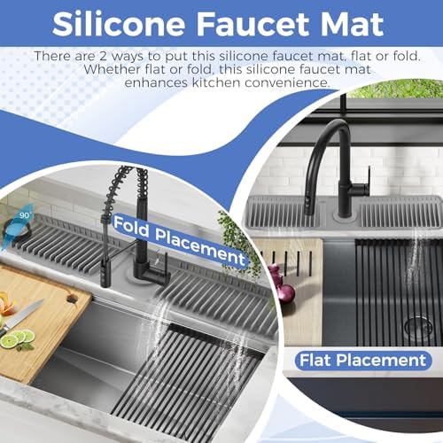 24" Silicone Faucet Mat for Kitchen Sink, 7° Slope, Dark Gray