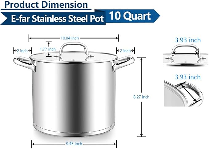 E-far 10 Quart Pot, Stainless Steel Stock Cooking Pot - Image 2