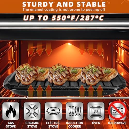 16.75" Broiler Pan for Oven with Rack, Thick Enamel Roasting Pan Set