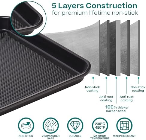 Baker's Secret Baking Sheet Pan Set, 3x Cookie Sheets for Oven