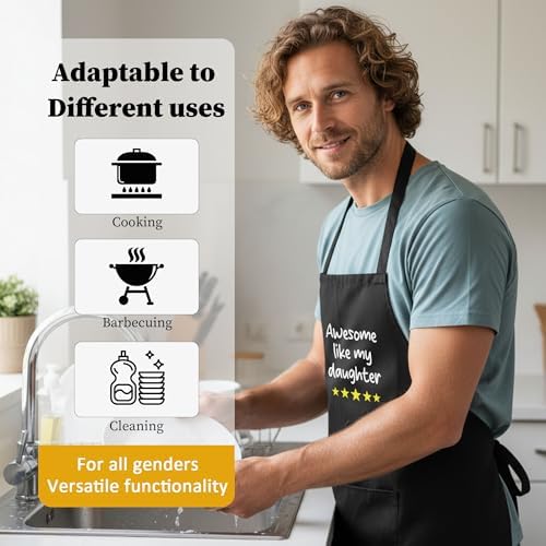 Funny Aprons for Men, Black Kitchen Adjustable Apron Father's Day