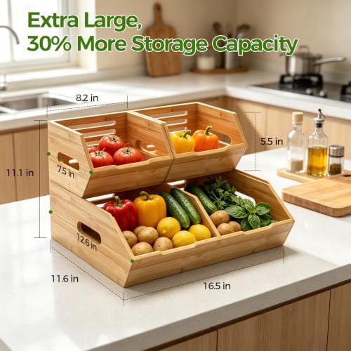 Extra Large Bamboo Pantry Storage Bins-Potato and Onion Food Storage