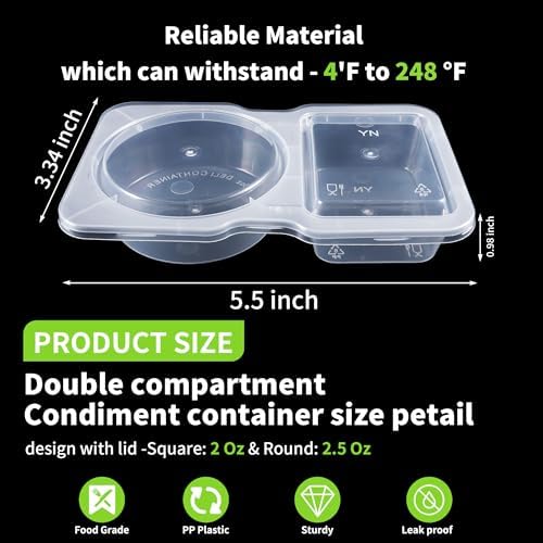 50 Pack 4.5 Oz Double Compartment Condiment Container With Lids