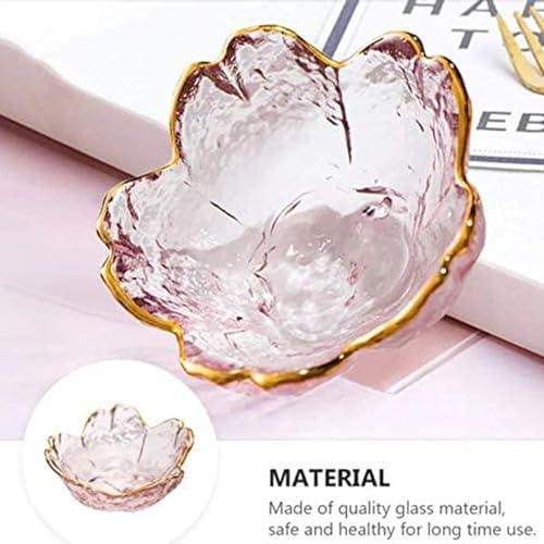 Seasoning bowls with gold rim,6 pcs Pink Cherry Flower Crystal Glass