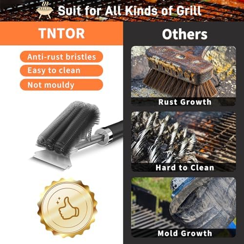 TNTOR Grill Brush with Scraper, 18" Adjustable Handle