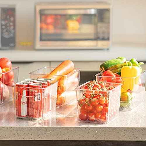 Set Of 8 Clear Pantry Organizer Bins Refrigerator Organizer Bins ,Plastic Stackable Fridge Organizer Clear Storage Bins For Organizing Kitchen,Cabinet And Countertops,BPA Free(4 Small & 4 Large)