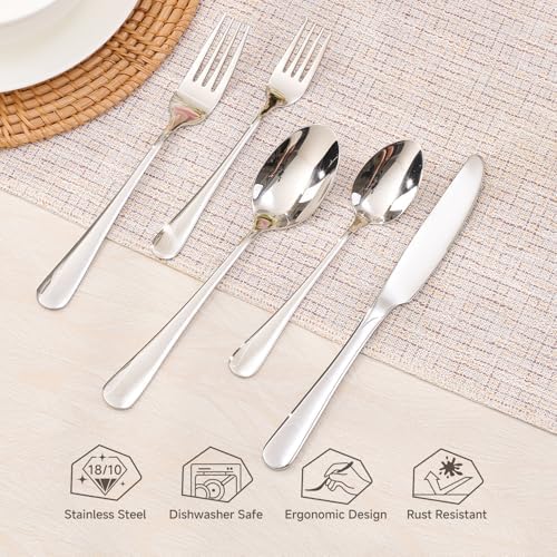 Silverware Set for 8, 40 Piece Heavy Duty 18/10 Stainless Steel Flatware Set, Mirror Polished Cutlery Utensils with Knives Forks & Spoons, Dishwasher Safe - HIKAA