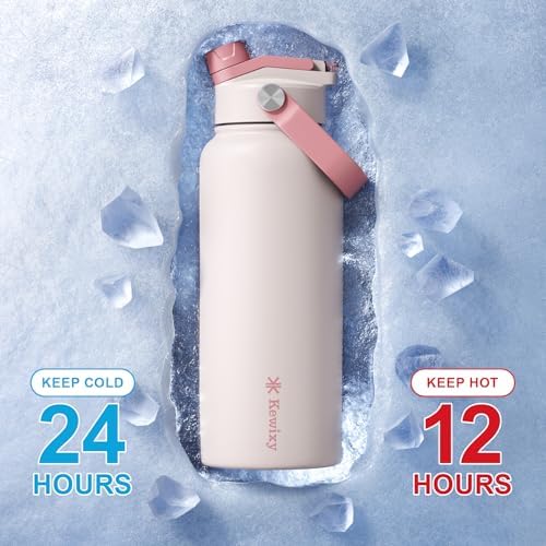 KEWIXY 32 oz Insulated Water Bottle, 2-in-1 Lid, Straw & Spout with
