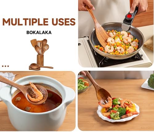 Wooden Spoons for Cooking, 9Pcs Natural Teak Wooden Utensils for