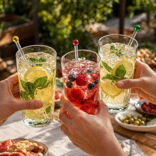 GET FRESH Glass Cocktail Stirrers Set – 8pcs Reusable Long Coloured