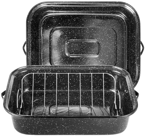 Roasting Pan 21 Inch with Lid Turkey Baster and V Rack,25lb Capacity