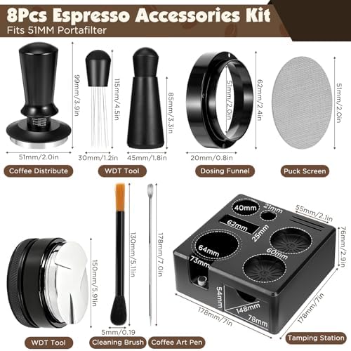 8 PCS Espresso Accessories Kit,51mm Espresso Tamper Tools,WDT Tool