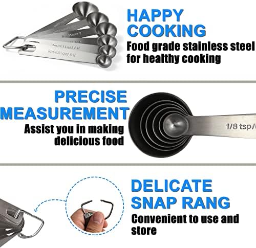 Measuring Spoons, 6-Piece Heavy Duty Stainless Steel Measuring Spoons