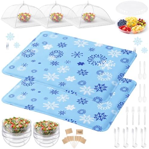 128 Pcs Food Cooling Mats for Buffet, 15.8" x 19.7" 2 Cooling Trays 3