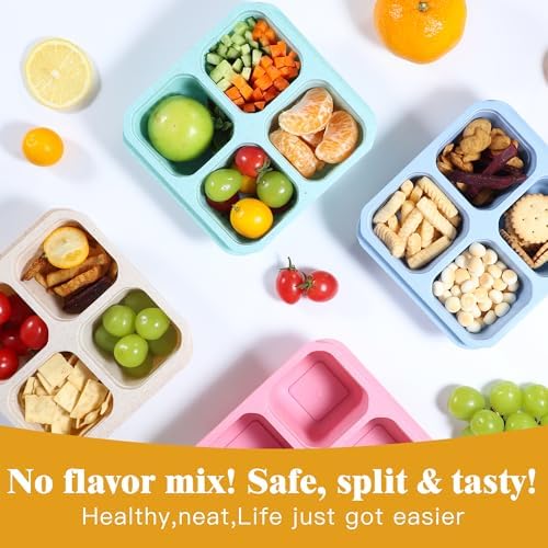 8 Pack Wheat Straw Snack Containers, 4-Compartment Reusable Bento Box