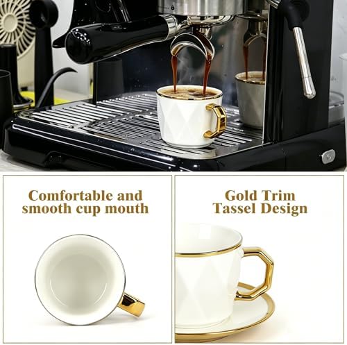 Coffee Cup Set of 6 with Saucers, 3.5 OZ Ceramic Demitasse Espresso