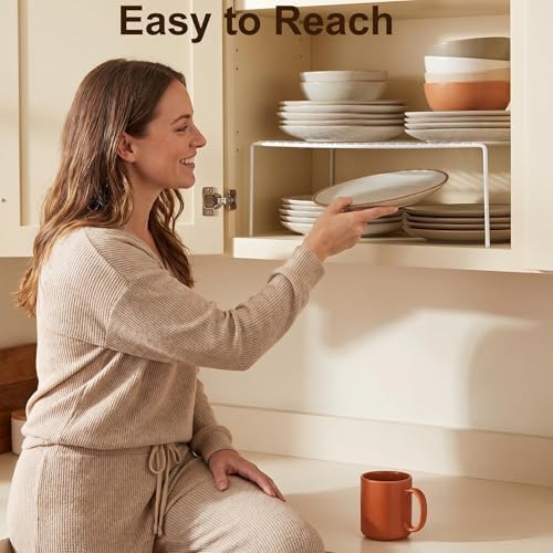 iPEGTOP Set of 6 Large (15.7 x 9.4 Inch) Kitchen Cabinet Organizer Shelf, Wire Freezer Storage Shelves Rack, Rustproof Steel Metal Shelf Riser for Dish Plates Pantry Cupboard Organization, White