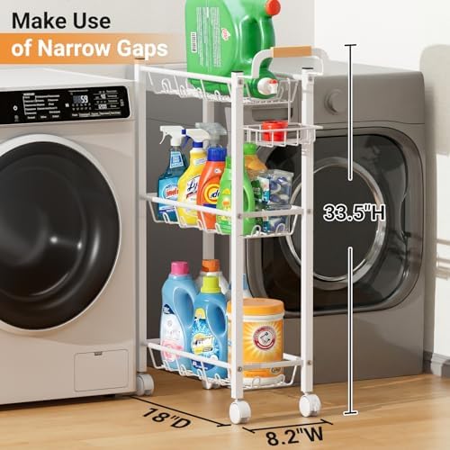AOODA 3-Tier Laundry Cart with Detergent Holder, White