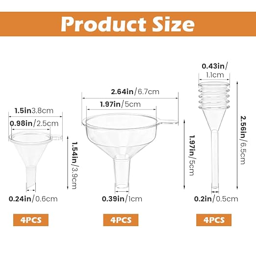 Mini Funnel Kit, 12-Piece Set: 8 Small Funnels + 4 Mini Droppers, Food-Grade PP - Image 2