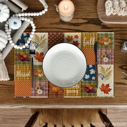 Artoid Mode Hello Pumpkin Leaves Fall Placemats Set of 4-12 x 18 Inch