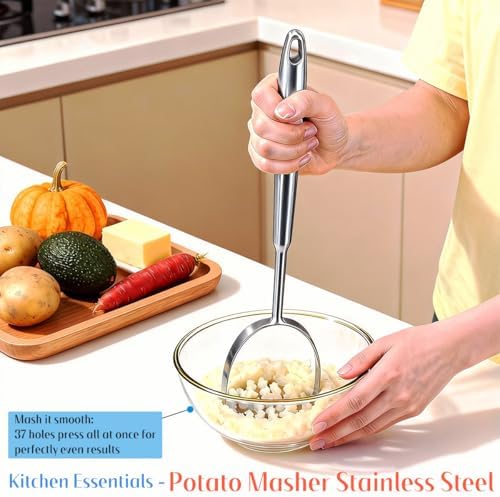 Stainless Steel Potato Masher, 14 in Length, Long Handle Design