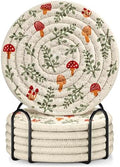 Absorbent Cup Coasters Set of 6 with Holder, Mushroom Leaf