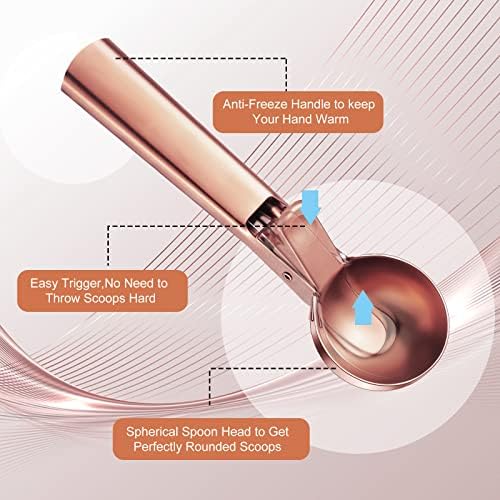 Skylety 3 Pcs Ice Cream Scooper,Rose Gold, Gold, Stainless Steel Color