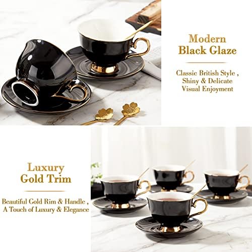 DUJUST Tea Cups and Saucers Set of 4 (7.4oz), Luxury Tea Cup Set with