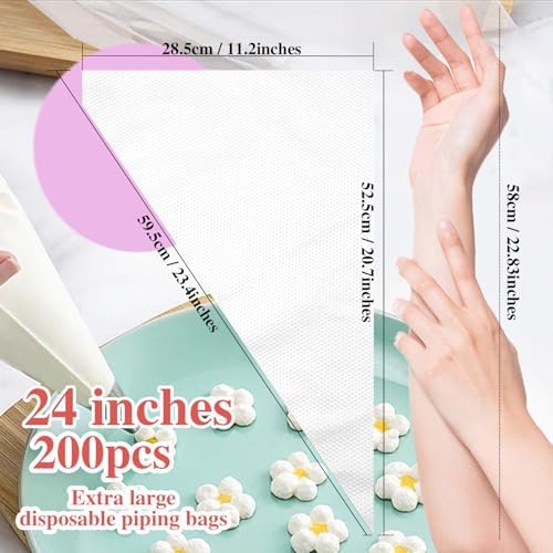 24Inch Disposable Piping Bags, 200PCS Icing Bags for Cake Decorating