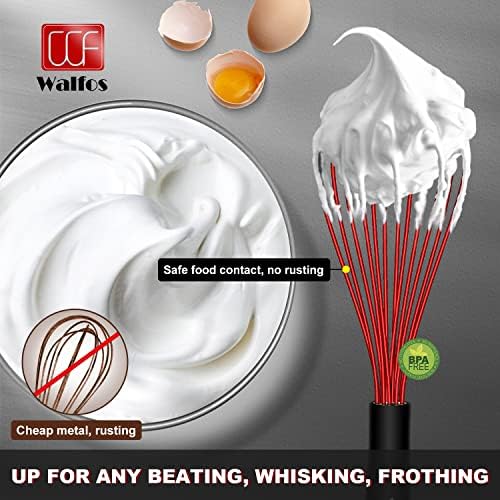 Walfos Whisk,Silicone Whisks- Heat Resistant(480°F) Silicone Whisks