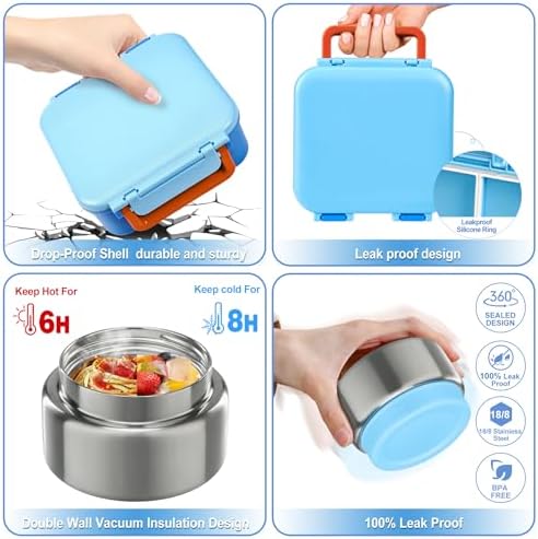 Kids Bento Lunch Box with 9oz Soup Thermo, 4 Compartments