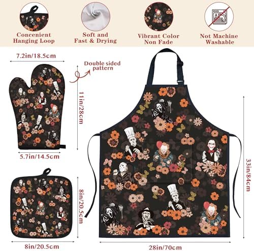 Horror Merch,9Pcs Bamboo Cooking Utensils Set,Spoons with Apron Oven