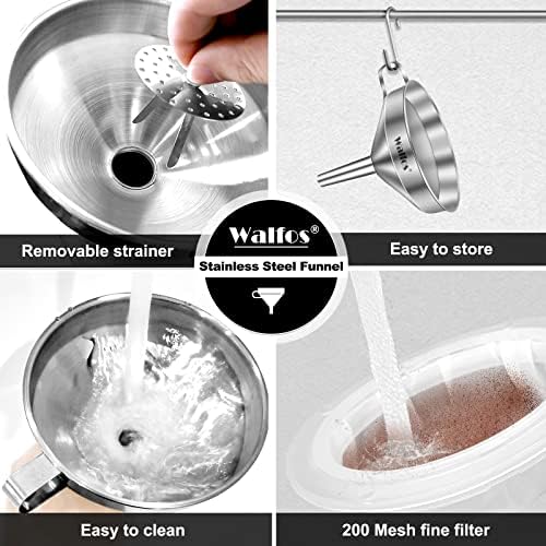 Walfos 3Pcs Kitchen Funnel with 2 Removable Strainer & 1 Cleaning