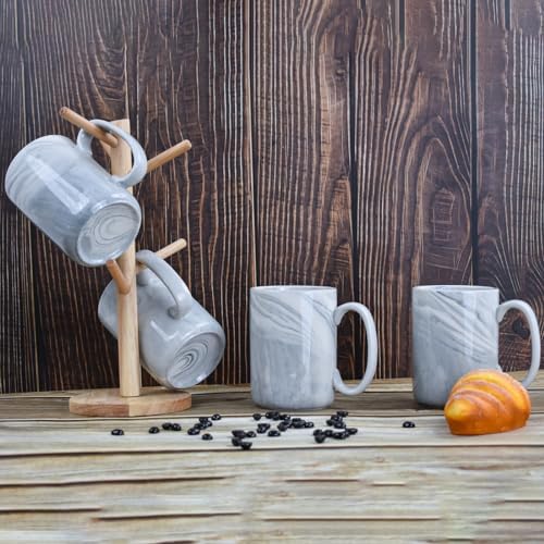 Coffee Mugs Set of 4,16 OZ Large Tea Cups, Grey Marble Ceramic Cup